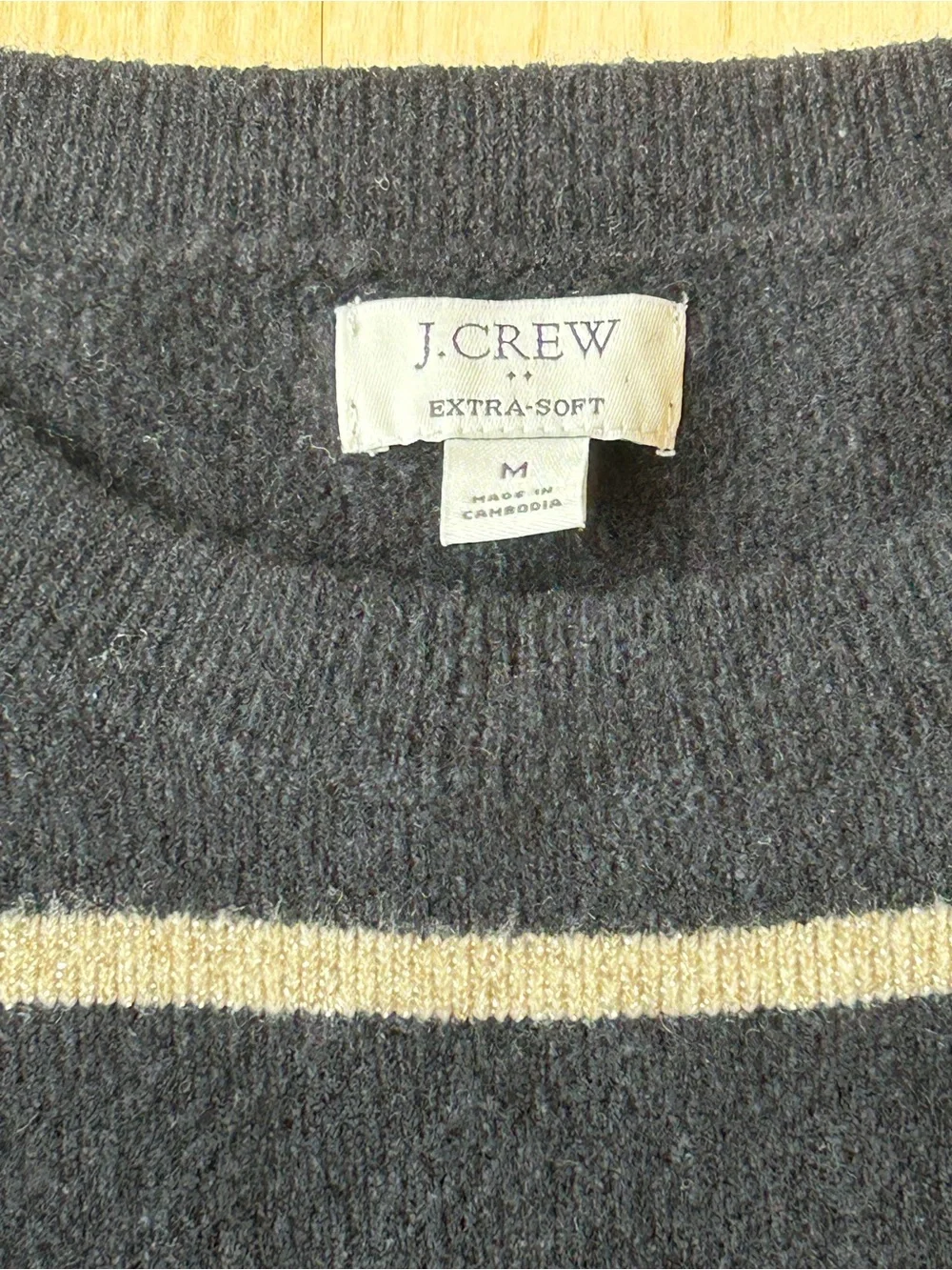J. Crew Shimmer Striped Crewneck Sweater in Extra-Soft Yarn Black/Gold Medium